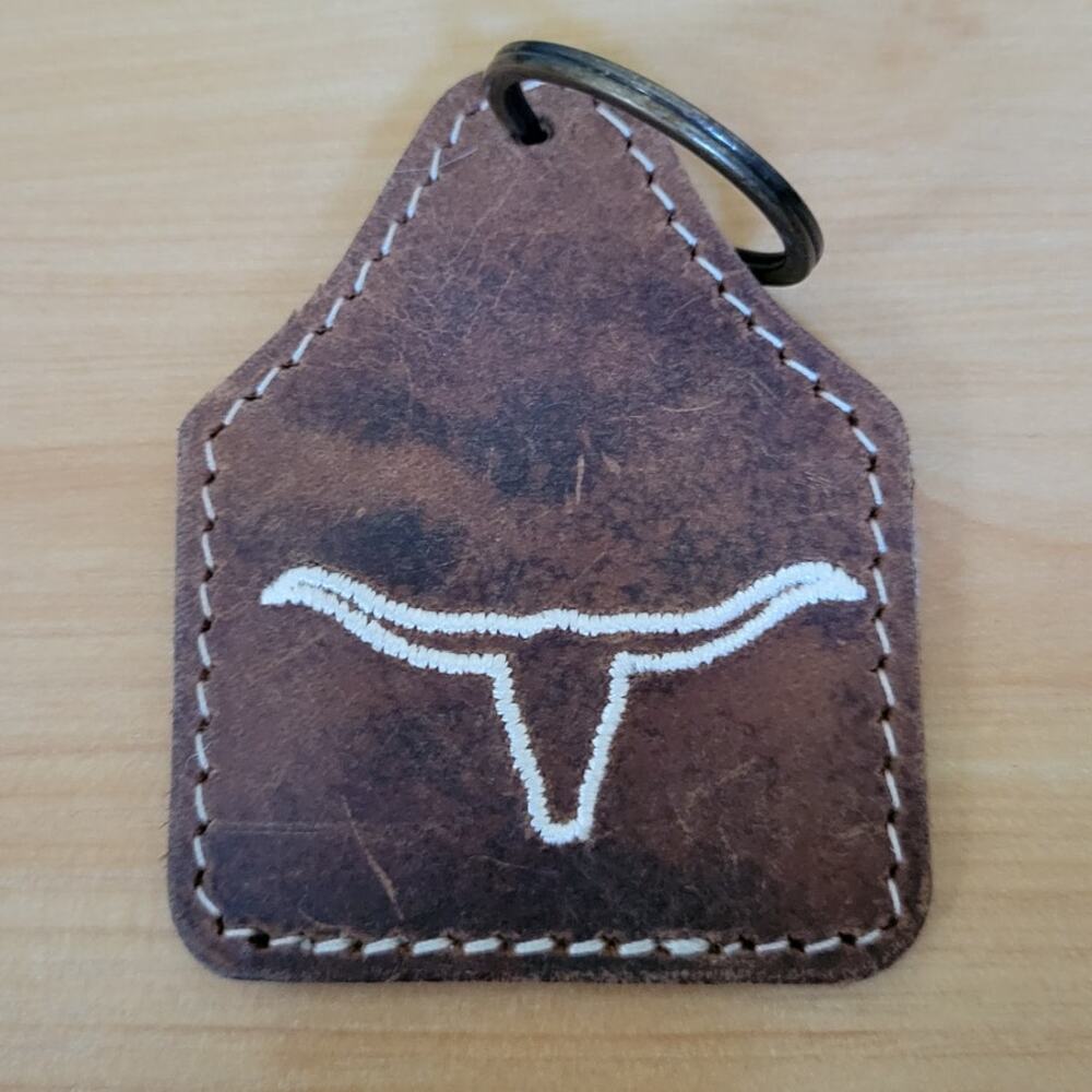 Cowhide Leather Longhorn Keychain Dark Brown